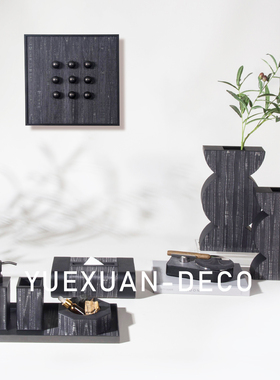 粤萱简约现代皮革花器首饰盒卫浴摆件售楼处样板间酒店浴室装饰