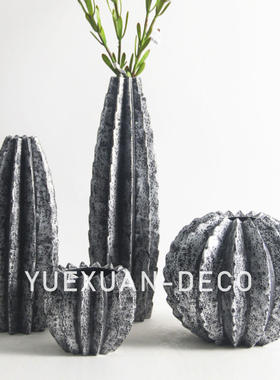 粤萱简约现代银灰色陶瓷花器摆件售楼处样板间酒店家庭客厅软装