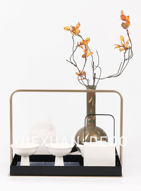 粤萱新中式现代样板间售楼处软装搭配组合家居博古架茶室装饰摆放