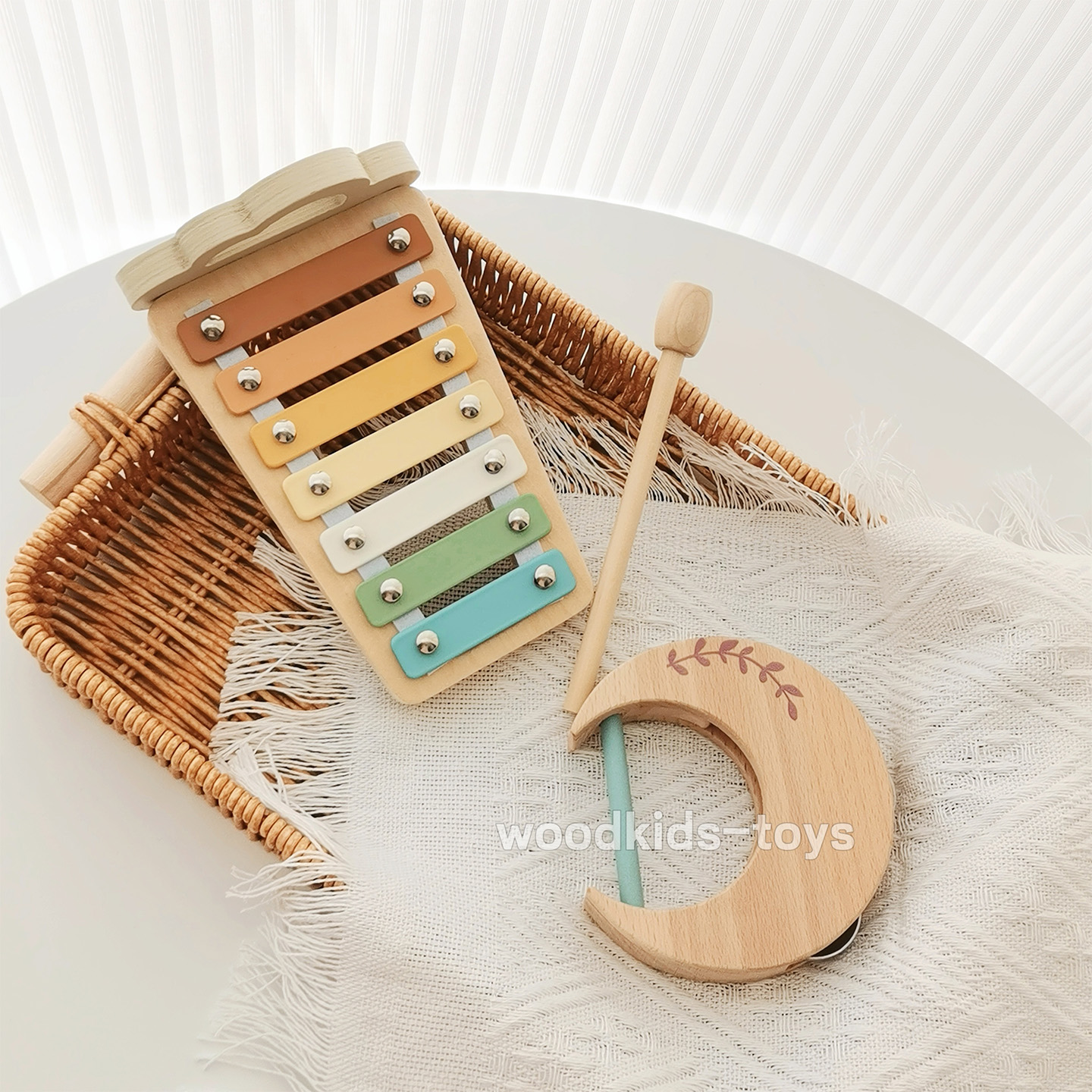 木制八音琴启蒙益智七音手敲琴摇铃音乐1-2-3周男女早教宝宝玩具