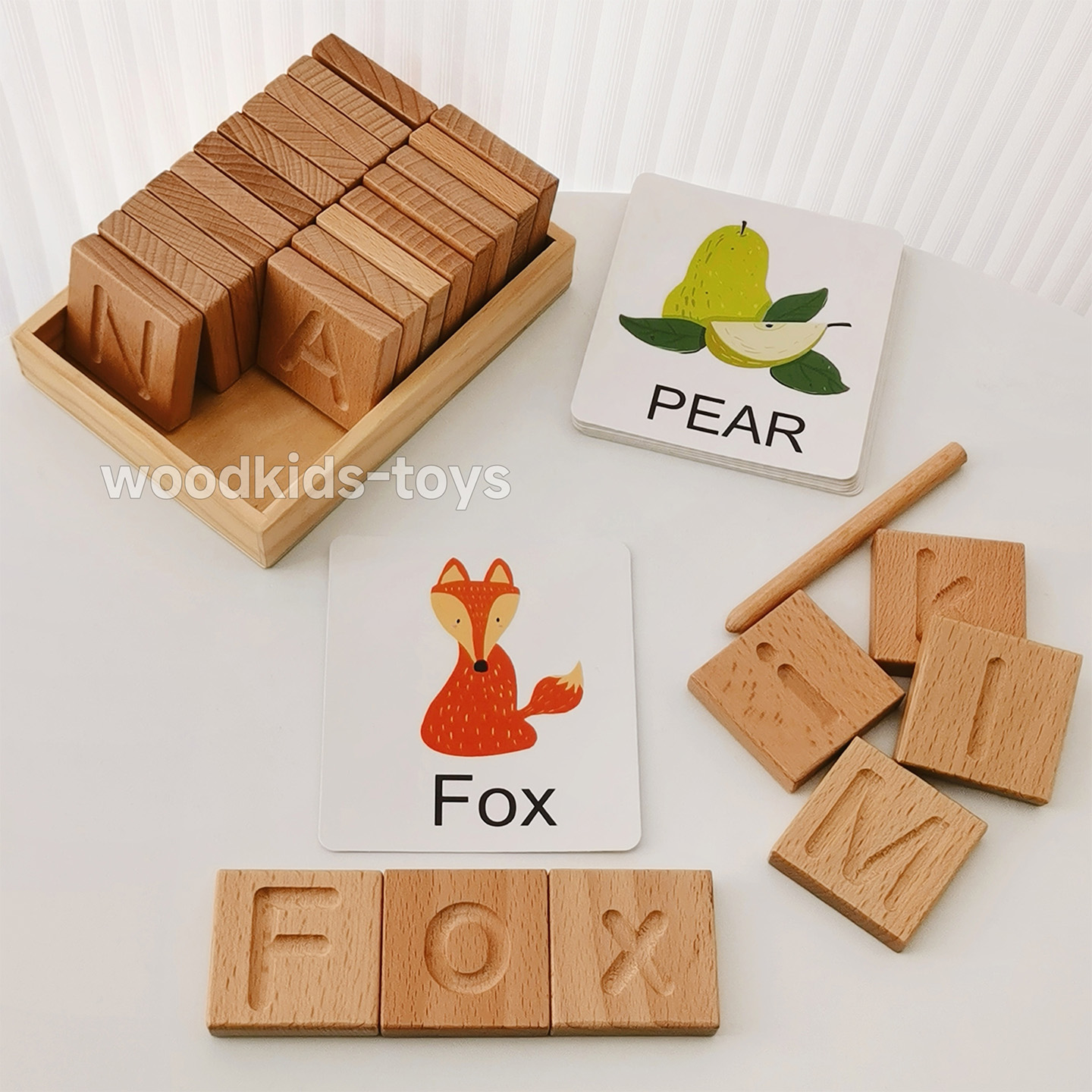 Woodkids跨境ABC26个字母双面木制凹槽练字描摹描写实木积木教具