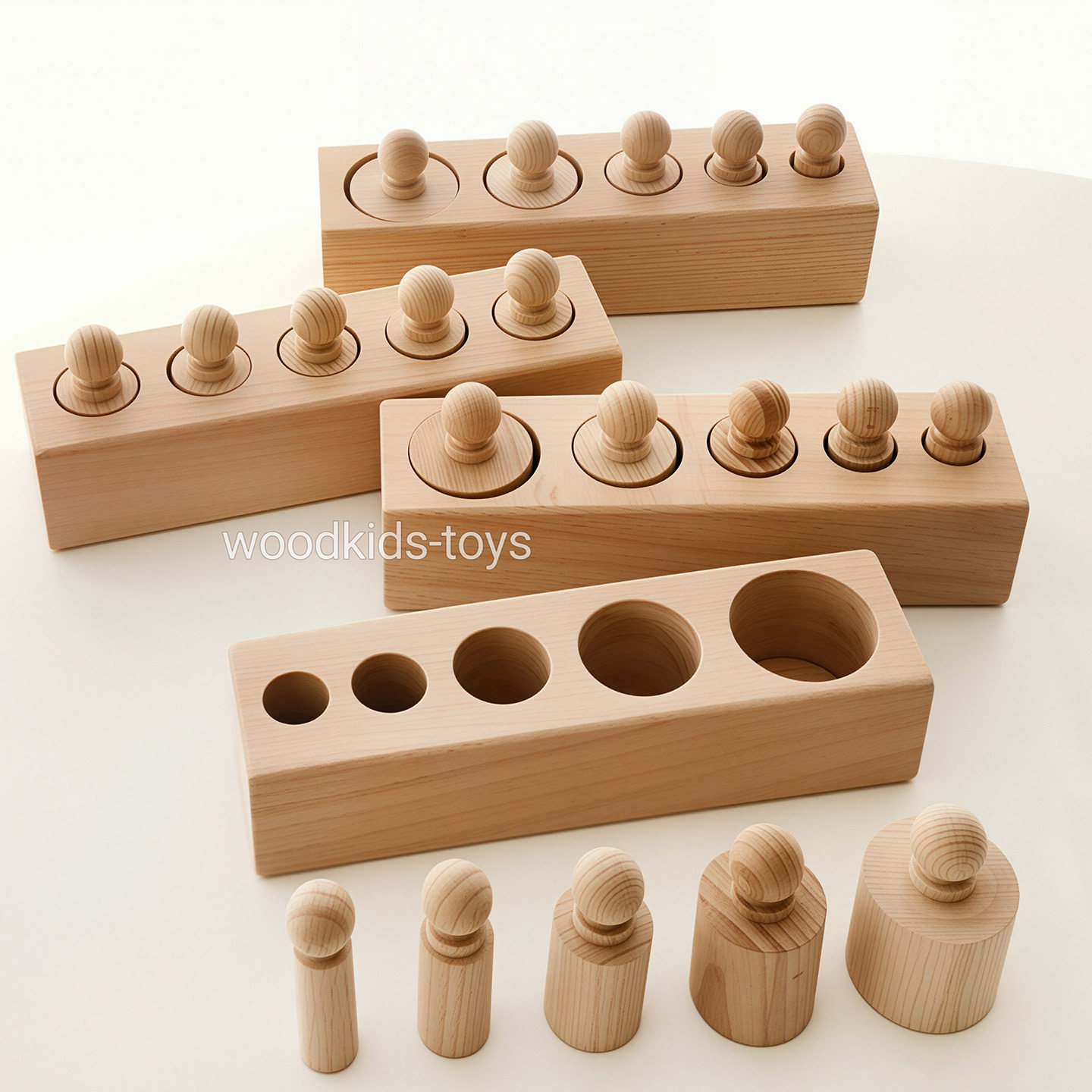 Woodkids实木蒙氏教具插座圆柱体蒙台梭利早教益智认知感官积木