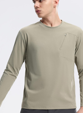 薄款速干运动长袖T恤圆领春秋通勤透气男士户外健身登山徒步上衣