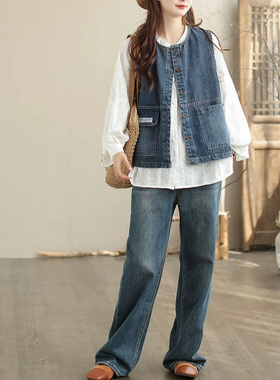 时尚牛仔马甲女2025新款四季衬衫叠穿背心气质工装坎肩马夹外套