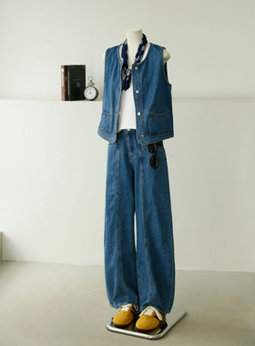 2025新款酷飒牛仔马甲套装休闲显瘦纯色夏季新款韩版牛仔裤两件套