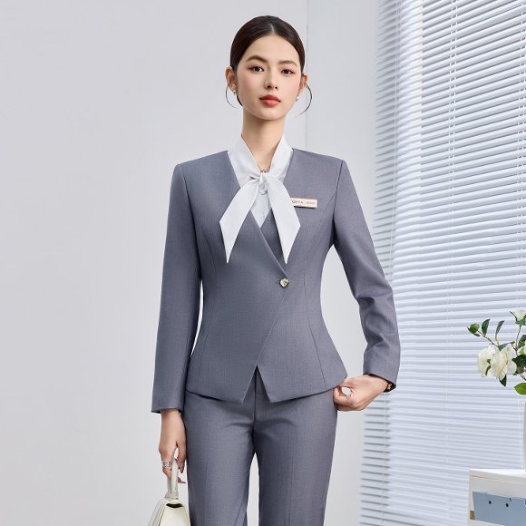 灰色职业装女春秋时尚气质酒店经理员工工作服西装制服套装套裤