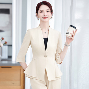 七分袖新款气质主持人导购西装套装女修身女神范大码职业装工作服
