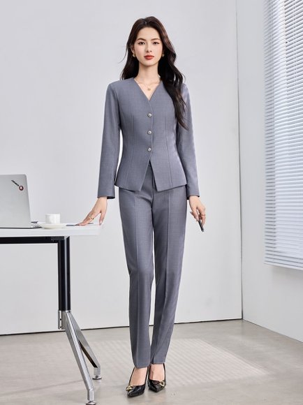 灰色职业装女春秋时尚气质前台酒店经理工作服西装制服套装套裙