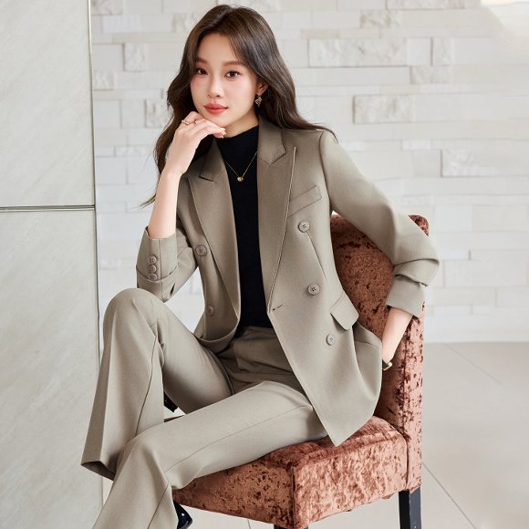 双排扣职业装女春秋时尚气质前台医美师美容院工作服西装制服套装
