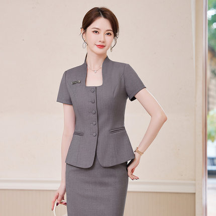 高端短袖西装职业套装女气质酒店管理前台经理售楼部珠宝店工作服
