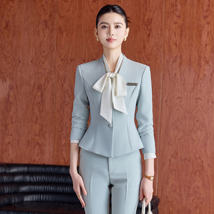 羊毛职业装套装女春秋新款播音艺考主持上镜正装职业西服工作服
