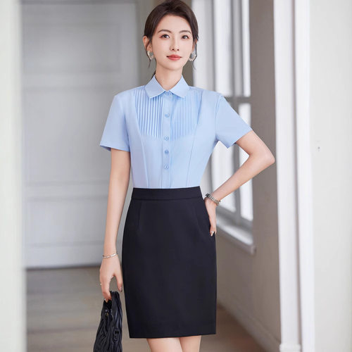 女款短袖衬衣气质空姐职业套装前台美容院ol白领物业客服工作服女