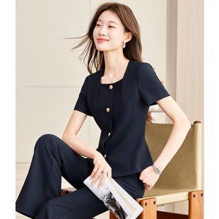 职业装套装女夏季新款气质修身美容院工作服短袖长裤两件套工作服