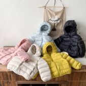 冬季 新款 儿童轻薄羽绒服男女童韩系90白鸭绒绗线连帽外套宝宝上衣
