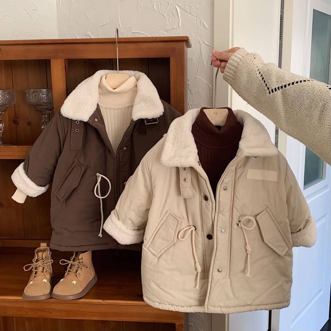 韩国男童冬款洋气外套儿童装儿童加棉服加厚加绒风衣女童派克上衣