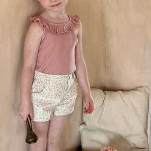 清仓韩系童装2024夏季新品女童超短裤粉小花洋气夏装宽松舒适下装