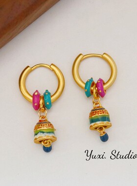 【花朵与铃铛】Y家原创新中式时尚复古铃铛花朵耳环一款多戴耳坠