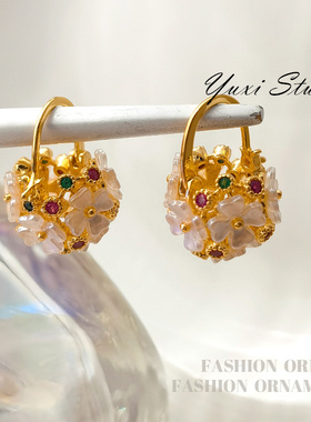 【花篮】Y家优雅甜美花篮造型耳环韩式高级气质感耳扣耳饰品