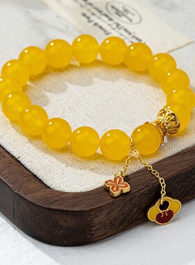 【Y家原创】招财天然黄色玛瑙水晶手链小众精致礼物旺财运聚财