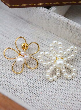 Y家法式新款复古轻奢不对称花朵耳环小众编织镂空气质甜美风耳饰