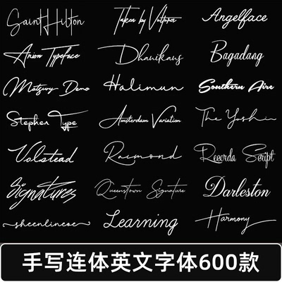 手写英文字体包库下载PS/Procreate连笔签名花体字体设计素材