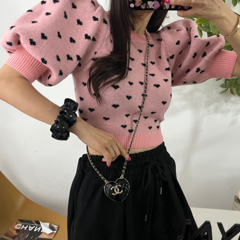 韩国chic春季减龄爱心短袖针织衫