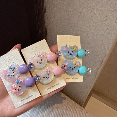 韩国卡通小熊发夹可爱bb夹甜美侧边鸭嘴夹刘海碎发夹女