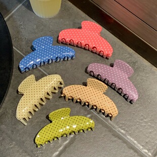 彩色马卡龙色波点醋酸抓夹气质文艺少女中长发发抓鲨鱼夹新款发饰