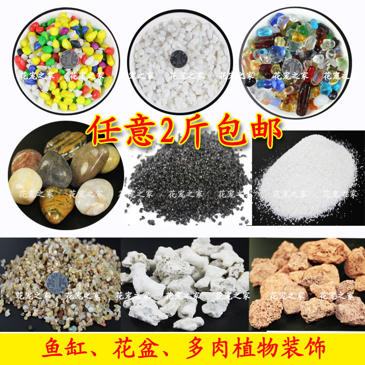 包邮鱼缸造景石园艺石头多肉植物雨花石彩石白石子白砂黑沙火山石