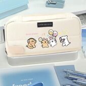 日本KOKUYO国誉笔袋可爱线条小狗少女心站立式 多功能大容量文具袋