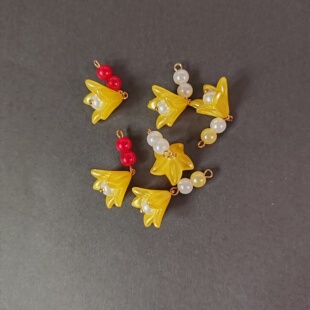 34号 红色黄色百合花吊坠古风汉服旗袍发簪流苏坠子DIY手工制作材