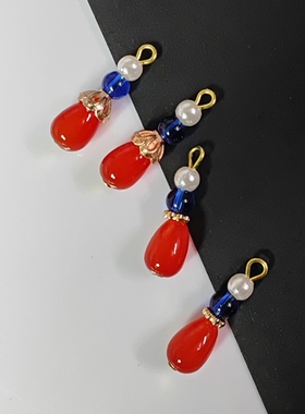 32号 红色仿珍珠吊坠古风汉服旗袍发簪流苏吊坠子DIY手工制作材料
