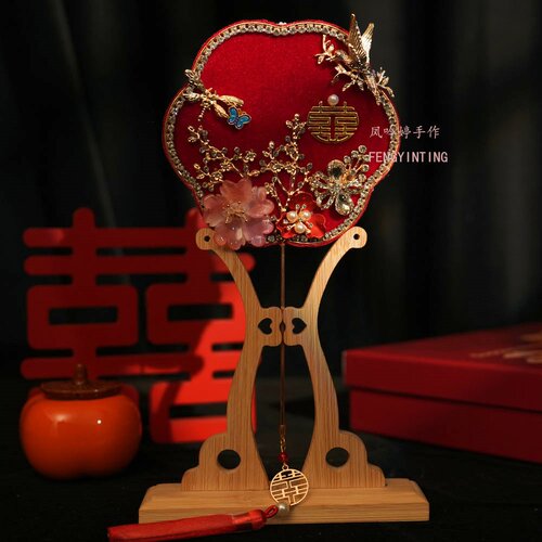 中式秀禾扇子迷你巴掌扇晨袍古风旗袍结婚拍照道具伴娘新娘小团扇