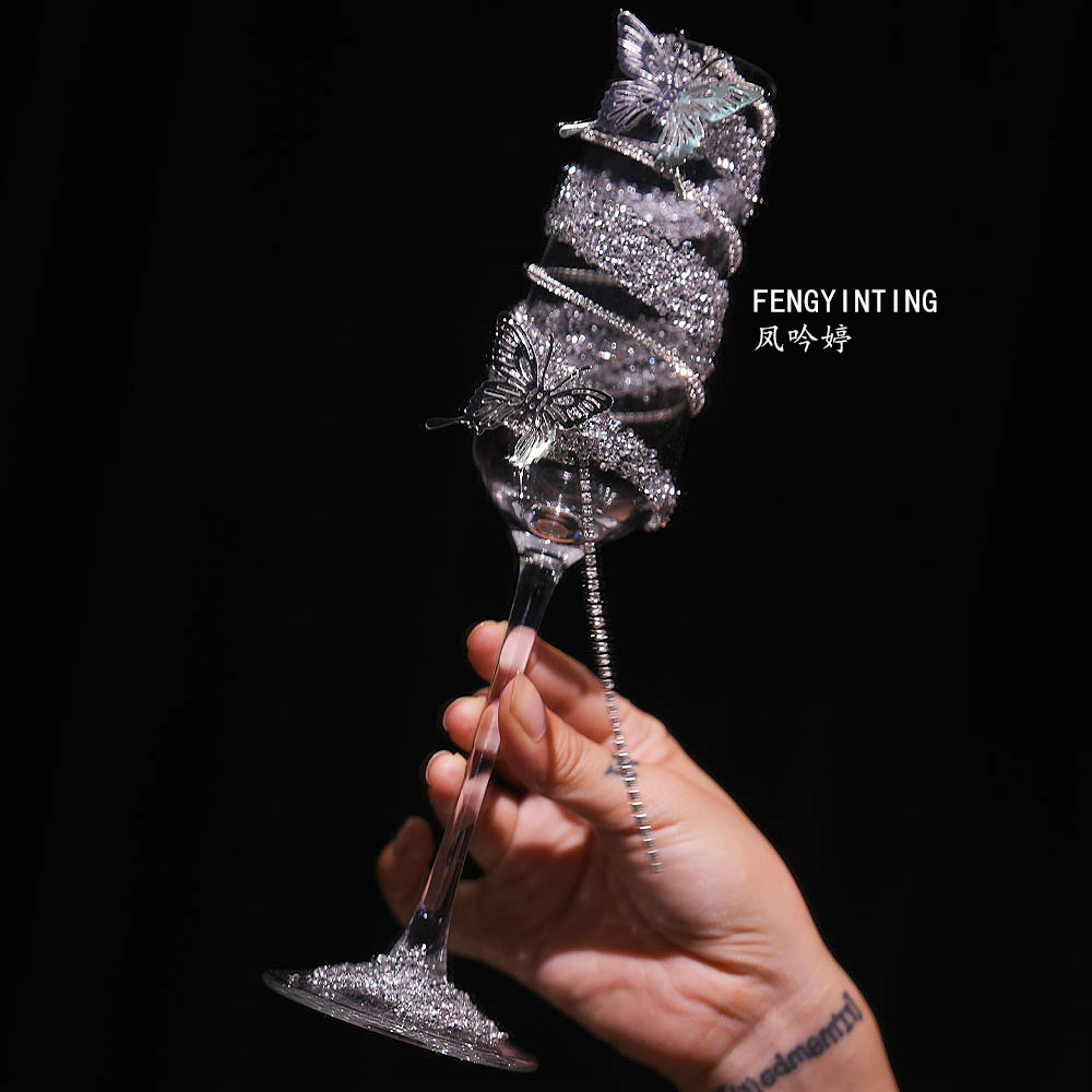 高脚杯结婚一对敬酒杯diy香槟杯子装饰手工diy材料包新婚订婚礼物