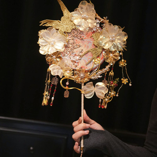 结婚团扇新娘中式双面秀禾高级感婚扇扇子出嫁喜扇diy材料包婚礼