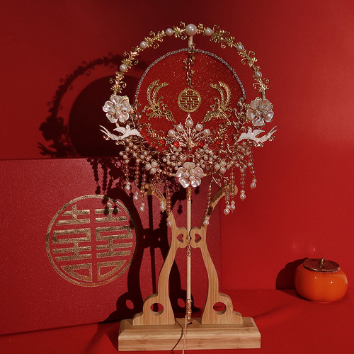 中式秀禾新娘结婚双面喜团扇红色