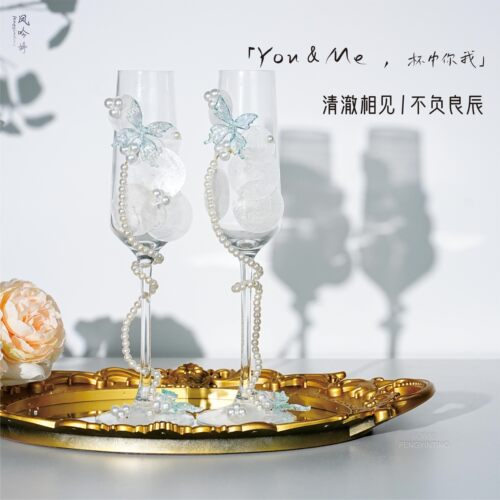 风逐白  贝壳片创意结婚敬酒杯手工DIY高脚杯新婚礼物香槟杯订婚