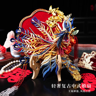 结婚缠花团扇diy红色双面简约喜扇中式婚礼新娘出嫁高级古风秀禾