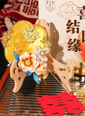 新品绒花小团扇子新娘手工秀禾扇巴掌扇晨袍拍照道具古典中式团扇