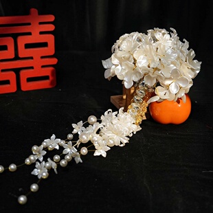 珍珠玉兰花手捧花新娘结婚团扇礼物婚礼新婚秀禾闺蜜高级中式权杖