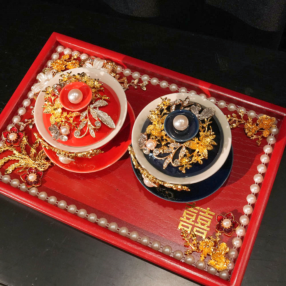 敬茶杯婚礼新婚敬茶碗套装结婚对杯红色一对改口送新人高档礼物
