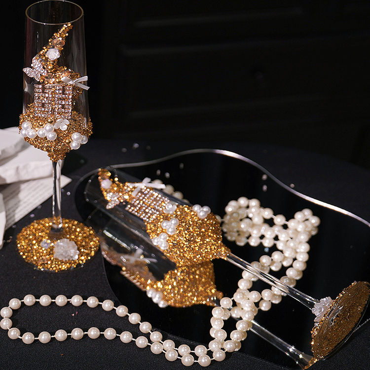 敬酒杯diy结婚酒杯手工diy高脚杯香槟高级蝴蝶敬酒杯创意交杯酒水