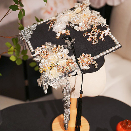 簪花学士帽手工diy毕业帽博士帽装饰材料包定制成品头饰硕士帽子