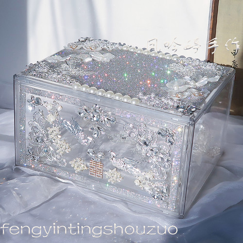 满钻婚鞋盒子水晶盒套圈婚鞋