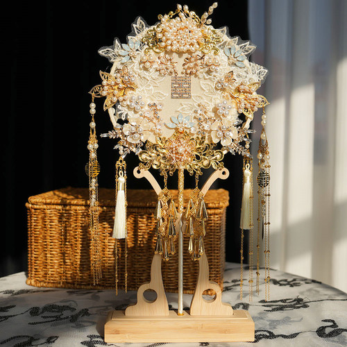 团扇新娘结婚手工diy材料包秀禾婚礼喜扇子双面高级感中式重工