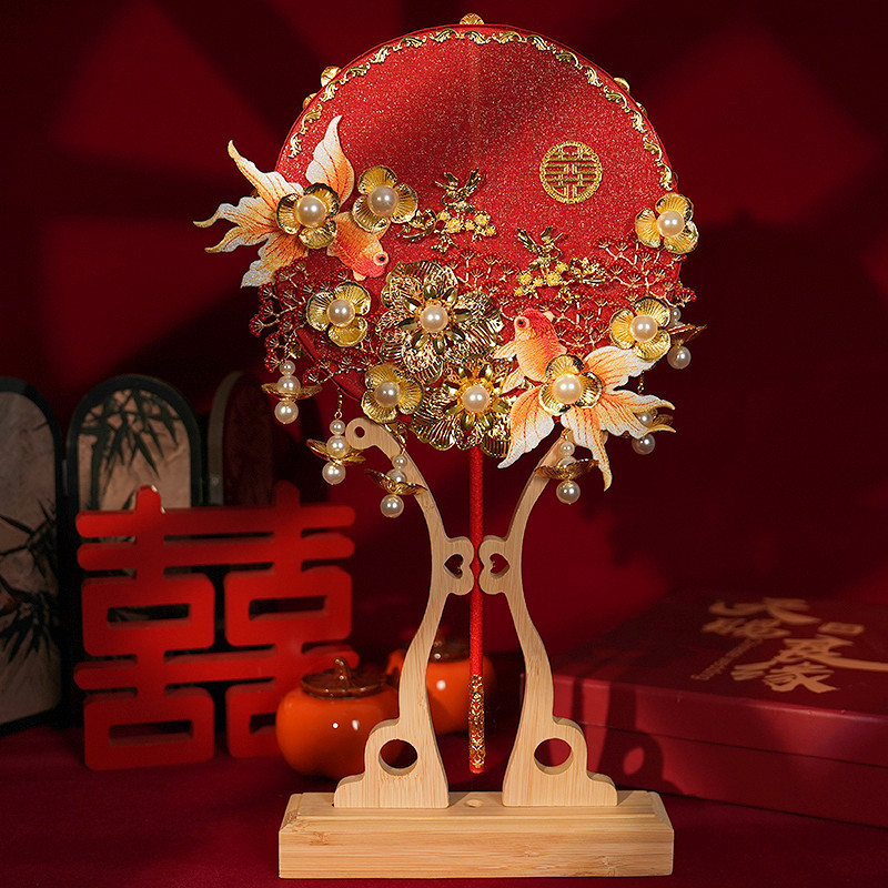 中式新娘长柄扇子diy手工图片