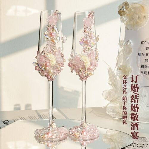 篆香 敬酒杯香槟杯一对diy材料包手工新娘结婚礼物创意婚礼高脚杯