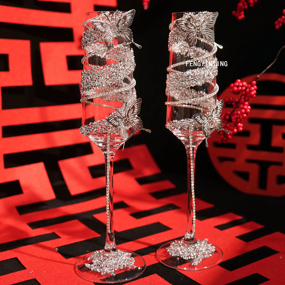 结婚敬酒杯diy手工材料包创意订婚手绘高脚杯子高颜值礼物送闺蜜