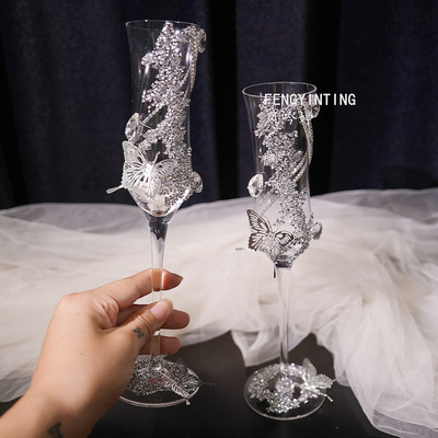 高脚杯结婚一对敬酒杯diy香槟杯子装饰手工diy材料包新婚订婚礼物
