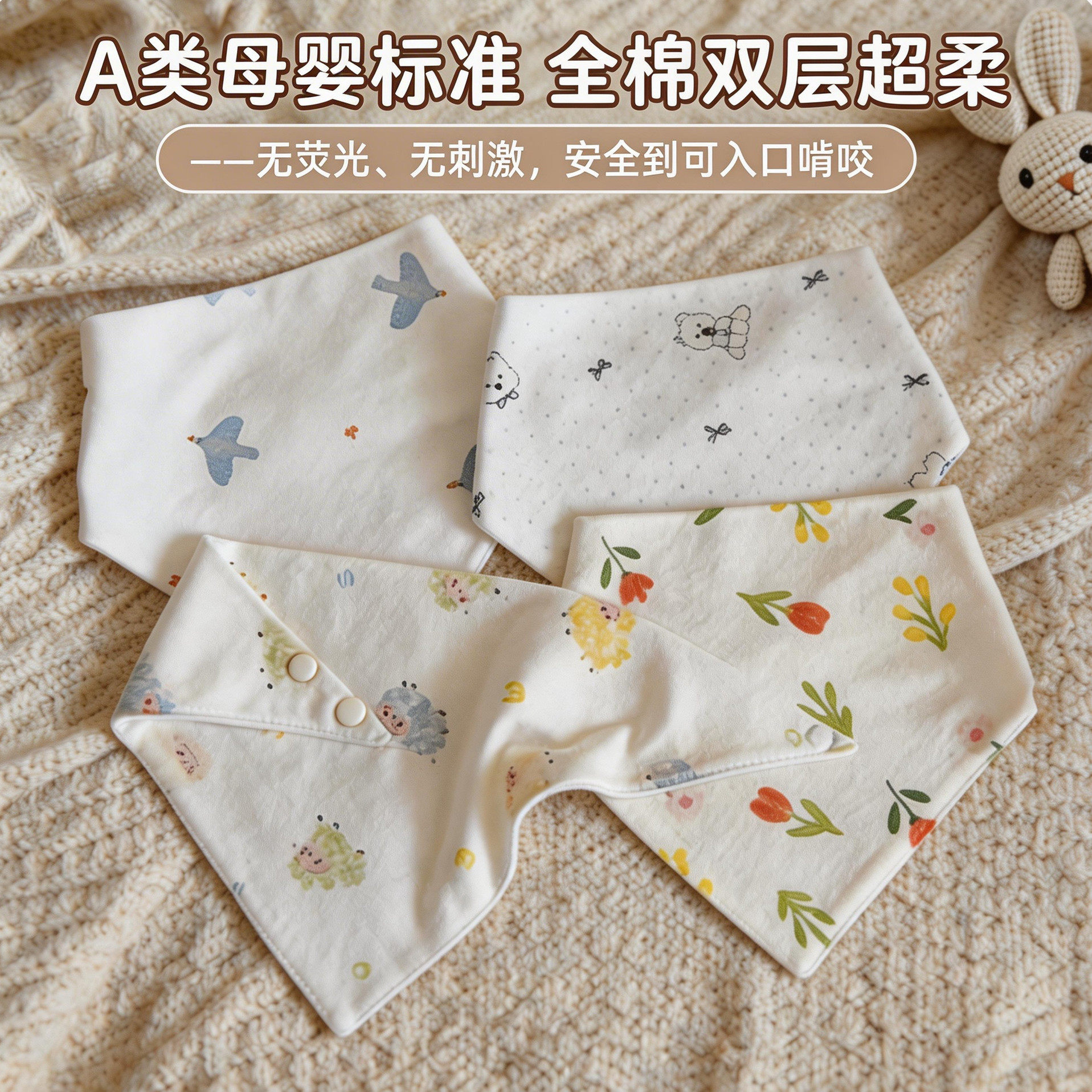 宝宝纯棉口水巾新生婴儿围嘴全棉口水巾